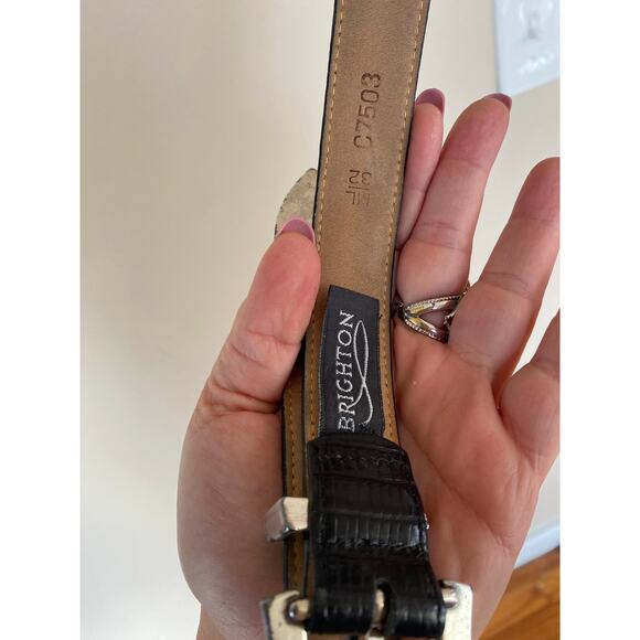 Brighton Belt Black Croc Embossed Leather Silver & Gold Hardware SZ M/L 32 main image 4